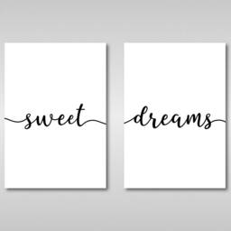 Sweet Dreams Quote Floating Metal Wall Art Print Plaque Set X2. Bedroom, Good Night, Sleep. Inspirational Motivational Home Decor. Nos Da - thumbnail 2