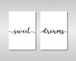 Sweet Dreams Quote Floating Metal Wall Art Print Plaque Set X2. Bedroom, Good Night, Sleep. Inspirational Motivational Home Decor. Nos Da - thumbnail 1