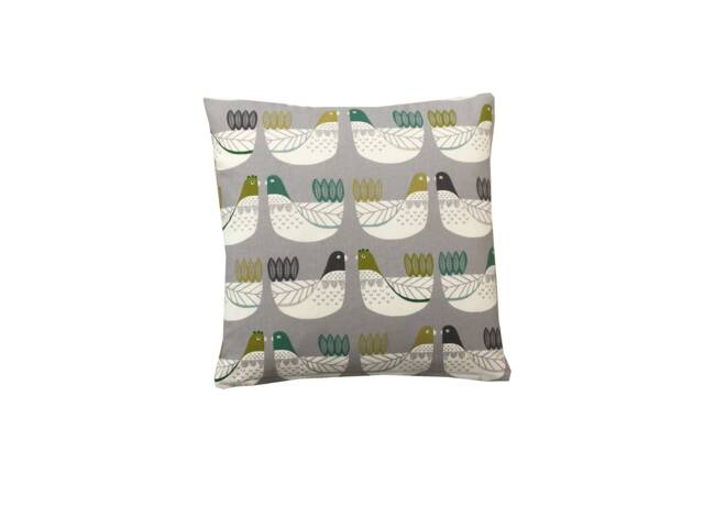 Handmade Scandinavian Chicken Print Ochre & Grey Linen Throw Pillow Sham Cushion Cover - image 1