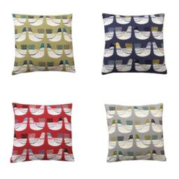 Handmade Scandinavian Chicken Print Ochre & Grey Linen Throw Pillow Sham Cushion Cover - thumbnail 2
