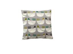 Handmade Scandinavian Chicken Print Ochre & Grey Linen Throw Pillow Sham Cushion Cover - thumbnail 1