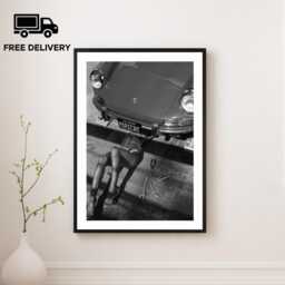 Vintage Classic Sports Car Girl Print, Luxury Woman, Fine Art Photography Wall Art, Museum Quality Black & White Poster - thumbnail 1