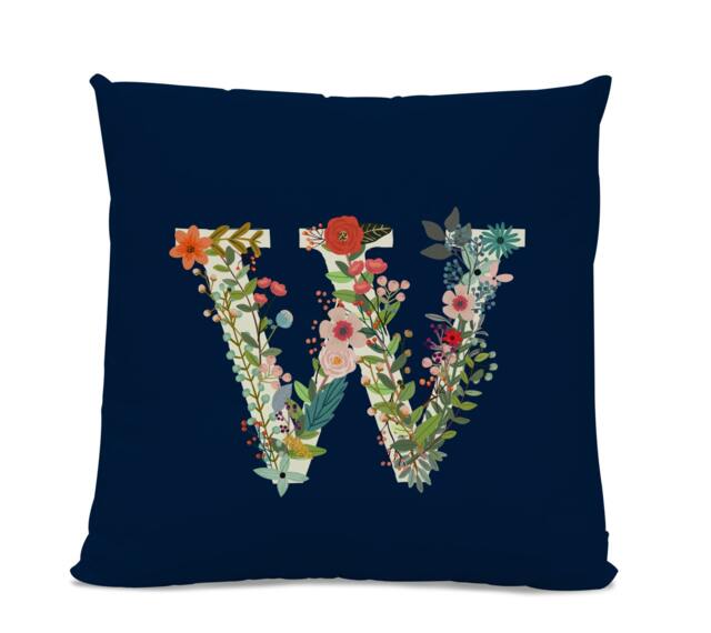 Initial Pillow - Floral Letter With W Monogrammed Custom Throw Flower Monogram