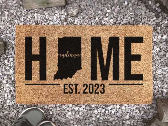 Custom Indiana State Door Mat - Home Personalised Gift Map Personalized Housewarming Doormat Decor - image 1