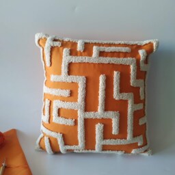 Hand Tufted Orange Geometric Punch Needle Pillow Cover, Tasseled Decorative Throw - thumbnail 4