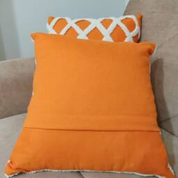 Hand Tufted Orange Geometric Punch Needle Pillow Cover, Tasseled Decorative Throw - thumbnail 3