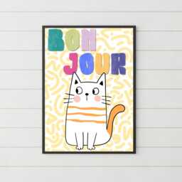Funny Cat A4 Poster Print, High Quality Cartoon Art, French Wall Decor, Original Artist Vibrant Quirky Decor - thumbnail 1