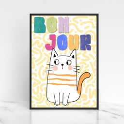 Funny Cat A4 Poster Print, High Quality Cartoon Art, French Wall Decor, Original Artist Vibrant Quirky Decor - thumbnail 4