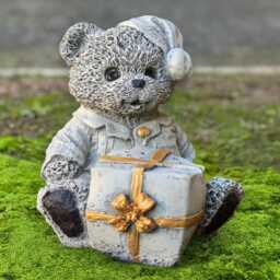 Winter Bear With Gift Sculpture Cute Animal Statue Handmade Holiday Figurine Indoor Ornament Garden Festive Decoration Yard Art - thumbnail 1