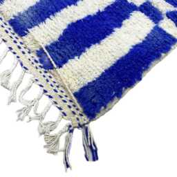 Handwoven Blue & White Checkered Wool Rug Moroccan Berber Design - thumbnail 3