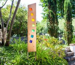 Garden Sculpture Made Of Wood & Glass. A Unique, Handmade, Weatherproof Garden Decoration