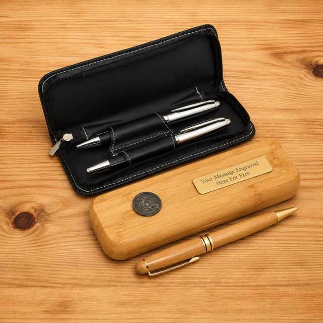 Viking Luxury Wooden Or Leatherette Pen Case With Matching Free Engraving Ship Shield Sword Gift - image 1
