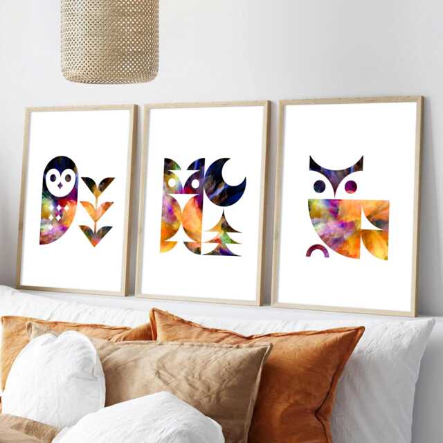 Geometric Animal Prints Scandi Owl Wall Art For Kids Room - image 1