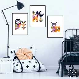 Geometric Animal Prints Scandi Owl Wall Art For Kids Room - thumbnail 4