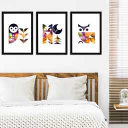 Geometric Animal Prints Scandi Owl Wall Art For Kids Room - thumbnail 3
