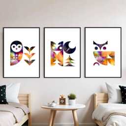 Geometric Animal Prints Scandi Owl Wall Art For Kids Room - thumbnail 2
