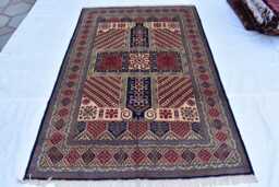 Handwoven Kazak Rug 6.7x10 Ft, Soft Wool, Geometric Tribal Cross Design - thumbnail 1
