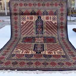 Handwoven Kazak Rug 6.7x10 Ft, Soft Wool, Geometric Tribal Cross Design - thumbnail 3