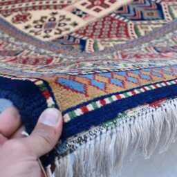 Handwoven Kazak Rug 6.7x10 Ft, Soft Wool, Geometric Tribal Cross Design - thumbnail 4