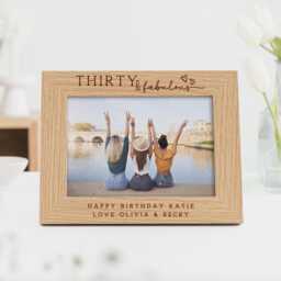 60Th Birthday Gift - Sixty & Fabulous Personalised Engraved Wood Frame For 7x5 Or 6x4 Photo - thumbnail 3