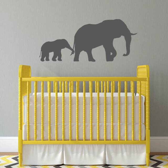 Elephant Decal With Baby - Wall Sticker Vinyl Nursery Decor - image 1