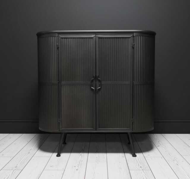 Curvy Ribbed Metal Retro Storage Cabinet -Lounge Industrial Slim Cocktail Cupboard- Hallway Console Table-H92cm W92cm - image 1