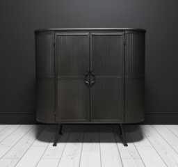Curvy Ribbed Metal Retro Storage Cabinet -Lounge Industrial Slim Cocktail Cupboard- Hallway Console Table-H92cm W92cm