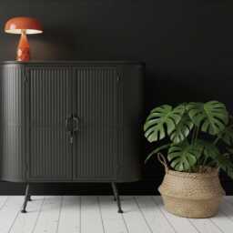 Curvy Ribbed Metal Retro Storage Cabinet -Lounge Industrial Slim Cocktail Cupboard- Hallway Console Table-H92cm W92cm - thumbnail 4