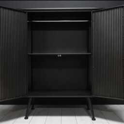 Curvy Ribbed Metal Retro Storage Cabinet -Lounge Industrial Slim Cocktail Cupboard- Hallway Console Table-H92cm W92cm - thumbnail 2