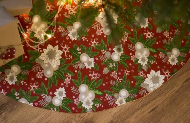 Red Floral Tree Skirt, Christmas Skirt - image 1