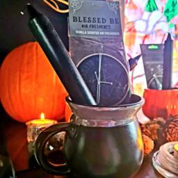 Halloween Set With Pumpkin Mug/Witch Cauldron Mug, Bleeding Tapered Candle, Blessed Be Air Freshener Vanilla Scent, Gift - thumbnail 2