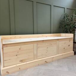 6Ft Wide, Unpainted Hall Storage Bench, Shoe Backless Monks Bench With Drawers - thumbnail 2