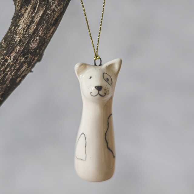 White Ceramic Dog Sculpture Christmas Ornament - Hand Painted Collectible Hound - image 1