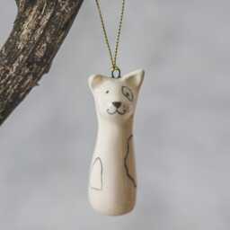 White Ceramic Dog Sculpture Christmas Ornament - Hand Painted Collectible Hound