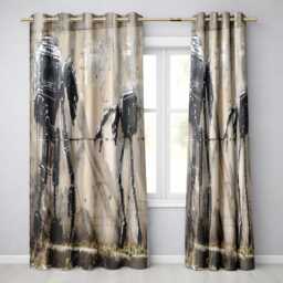 Futuristic Black Robots On Concrete Wall Graffiti Distinctive Artistic Home Decor Readymade Eyelet Ring Top Thermal 100% Blackout Curtains - thumbnail 1