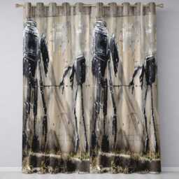 Futuristic Black Robots On Concrete Wall Graffiti Distinctive Artistic Home Decor Readymade Eyelet Ring Top Thermal 100% Blackout Curtains - thumbnail 3