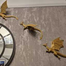 Silk Gold Dragon Wall Art Fantasy Bookshelf Decor - Set Of 3 - thumbnail 2