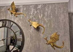 Silk Gold Dragon Wall Art Fantasy Bookshelf Decor - Set Of 3