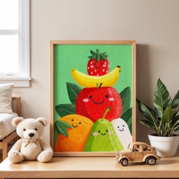 Funny Fruit Nursery Poster - Colorful Kids Wall Art Cute Print For Playroom Fun Food Decor Toddler Bedroom - thumbnail 1