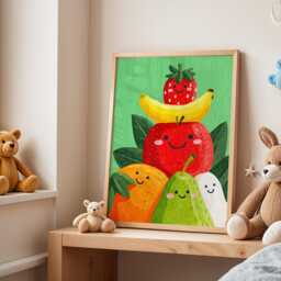 Funny Fruit Nursery Poster - Colorful Kids Wall Art Cute Print For Playroom Fun Food Decor Toddler Bedroom - thumbnail 2