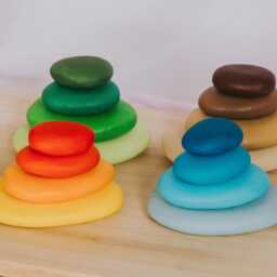 Stacking Pebble Set, Waldorf Toys, Open Ended Play, Wooden Stone, Rock, Balancing Montessori Block Building Set - thumbnail 2