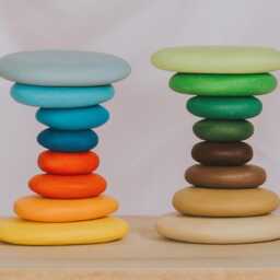 Stacking Pebble Set, Waldorf Toys, Open Ended Play, Wooden Stone, Rock, Balancing Montessori Block Building Set - thumbnail 3