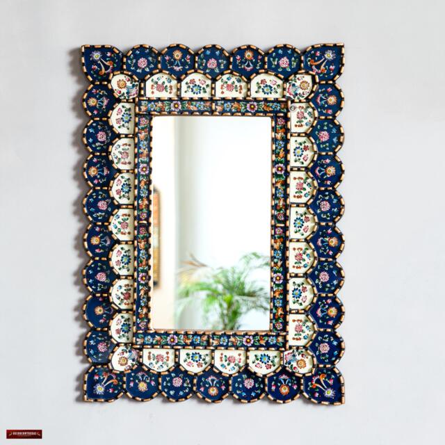Handmade Peruvian Mirror Wall Decor - Rectangular Floral Accent For Living Room New Home Gift Unique Her - image 1