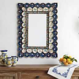 Handmade Peruvian Mirror Wall Decor - Rectangular Floral Accent For Living Room New Home Gift Unique Her - thumbnail 3