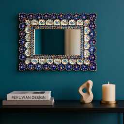 Handmade Peruvian Mirror Wall Decor - Rectangular Floral Accent For Living Room New Home Gift Unique Her - thumbnail 2