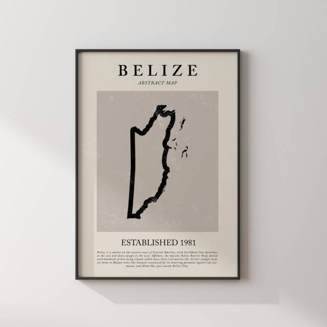 Belize Map Vintage Abstract Wall Art Print Picasso + Matisse Inspired Travel Poster - image 1