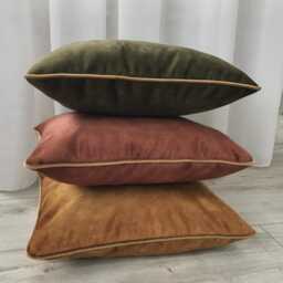 Velvet Pillow Cover With Piping Chestnut, Caramel, Olive Green - thumbnail 2