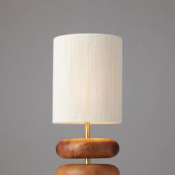 River Rock Camphor Wood Lamp - Turned Reclaimed Table Lamp, Hand-strung Shade - thumbnail 2
