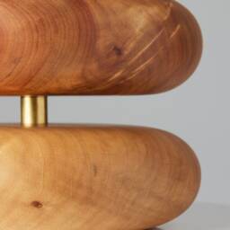 River Rock Camphor Wood Lamp - Turned Reclaimed Table Lamp, Hand-strung Shade - thumbnail 3