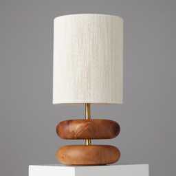 River Rock Camphor Wood Lamp - Turned Reclaimed Table Lamp, Hand-strung Shade - thumbnail 1